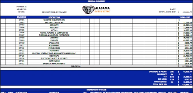 Sample Image ALABAMA ESTIMATING